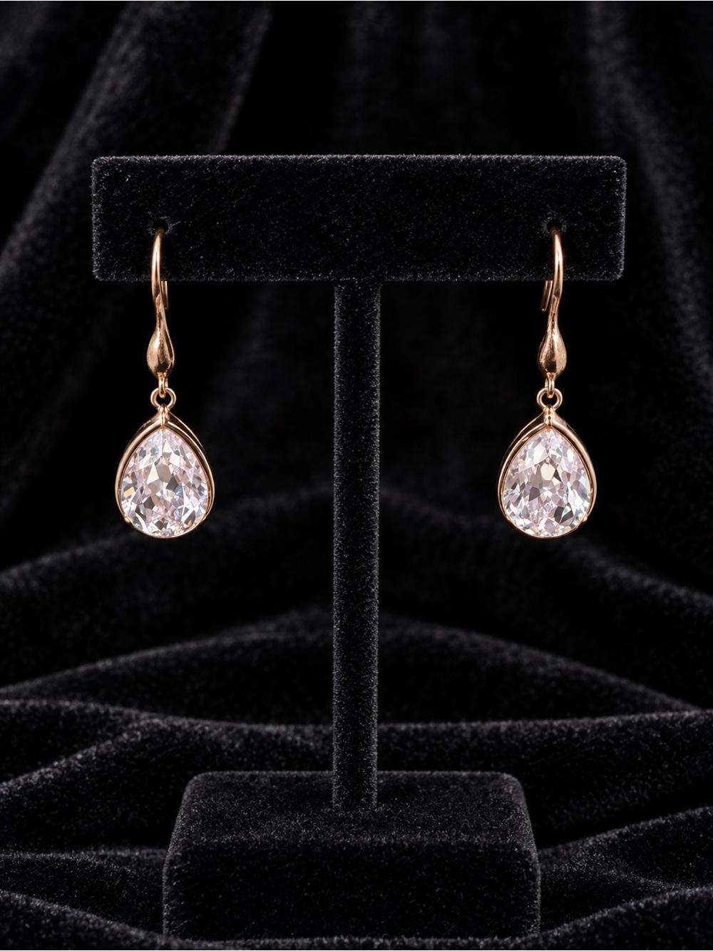 Coffee Color Stainless Steel Teardrop Crystal Drop Earrings -